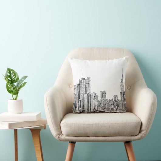 ニューヨークのスカイラインインク枕 クッション (椅子)