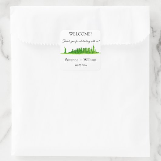 ニューヨークのスカイライングリーンウィッディング スクエアシール (バッグ)