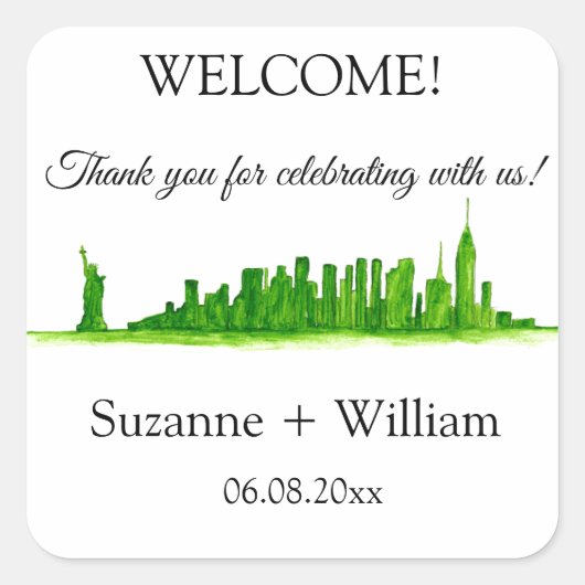 ニューヨークのスカイライングリーンウィッディング スクエアシール (正面)