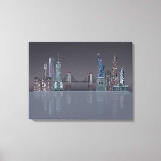 ニューヨークのスカイラインナイトリフレクション キャンバスプリント (正面)
