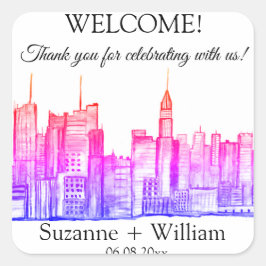 ニューヨークのスカイラインピンクが結婚式を引き立てる スクエアシール