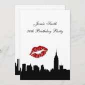 ニューヨークのスカイライン シルエット, キス ESB #1 白黒 誕生日V 招待状 (正面/裏面)