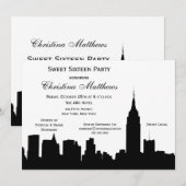 ニューヨークのスカイライン シルエット スウィート シックスティーン 招待状 (正面/裏面)