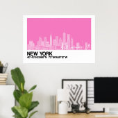ニューヨークのスカイライン+ピンクポスターの座標 ポスター (ホームオフィス)