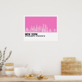 ニューヨークのスカイライン+ピンクポスターの座標 ポスター (キッチン)