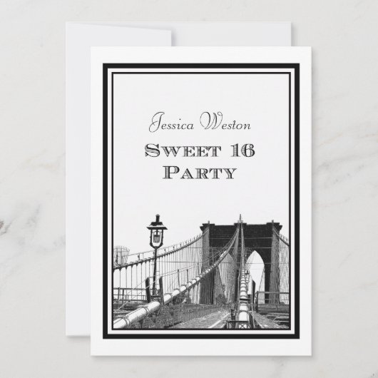 ニューヨークのスカイライン ブルックリン橋 #2 DIY Sweet 16 招待状 (正面)