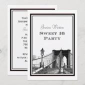 ニューヨークのスカイライン ブルックリン橋 #2 DIY Sweet 16 招待状 (正面/裏面)