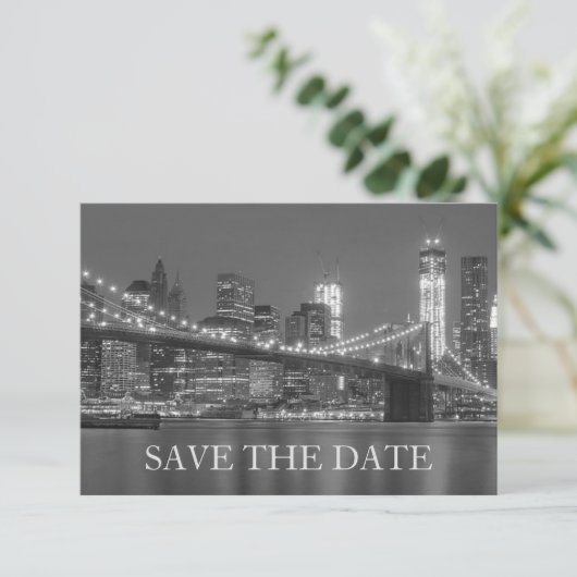 ニューヨークのスカイライン ブルックリン 結婚式 Save the Date 招待状 (スタンド正面)