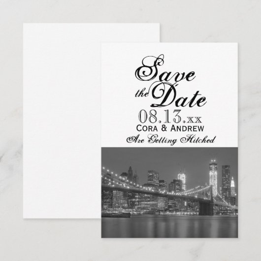 ニューヨークのスカイライン ブルックリン 結婚式 Save the Date 招待状 (正面/裏面)
