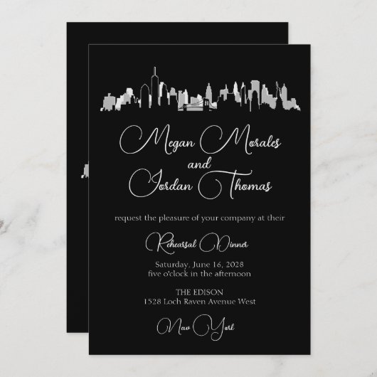ニューヨークのスカイライン リハーサルディナー招待状 招待状 (正面/裏面)
