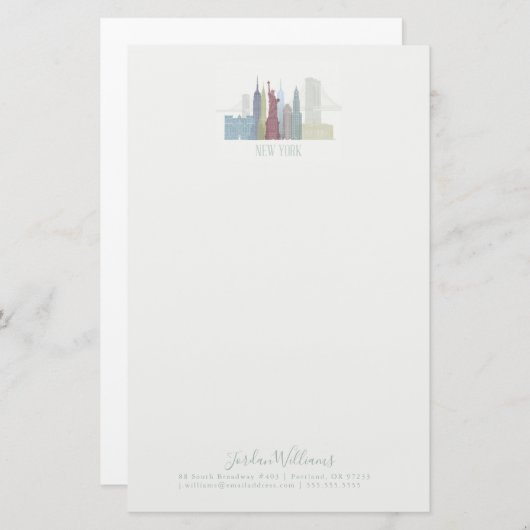 ニューヨークのスカイライン 便箋 (正面/裏面)