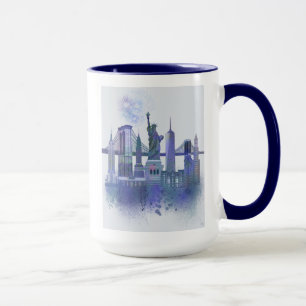 ニューヨークのスカイライン-水彩画の青 マグカップ