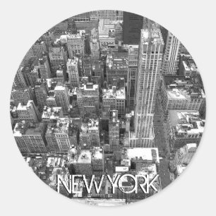 ニューヨークのステッカーNew York Cityscapeお土産 ラウンドシール