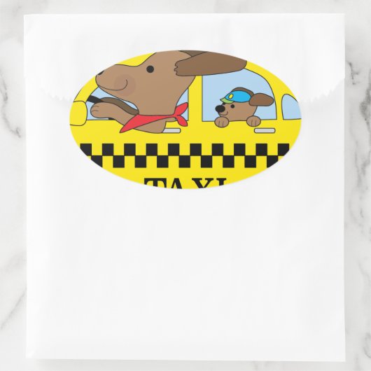 ニューヨークのタクシー犬 楕円形シール (バッグ)