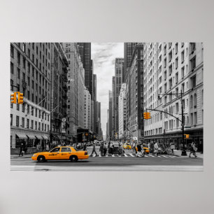 ニューヨークのタクシー都市のカラーポップ・アートの写真 ポスター
