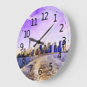 ニューヨークのデジタル水彩風景 ラージ壁時計 (傾斜)