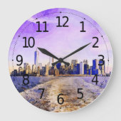 ニューヨークのデジタル水彩風景 ラージ壁時計 (正面)
