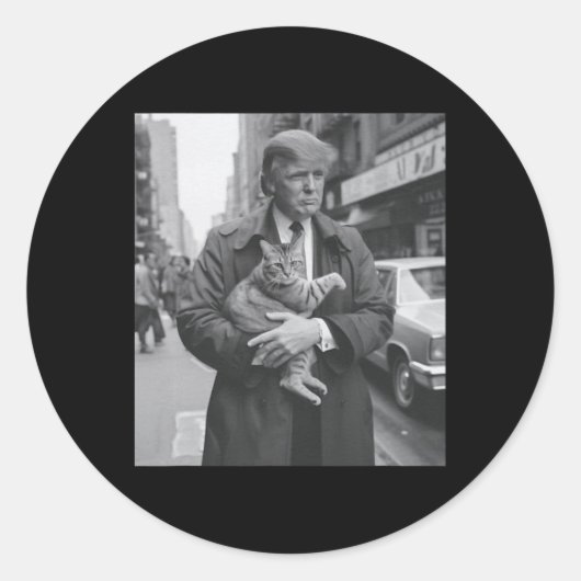 ニューヨークのトランプとネコ ラウンドシール (正面)