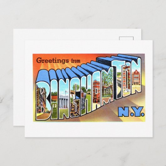 ニューヨークのビンガムトンからのヴィンテージ挨拶 ポストカード (正面/裏面)