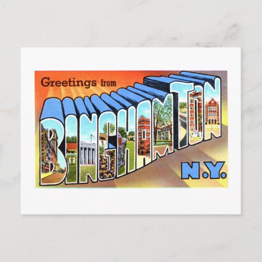 ニューヨークのビンガムトンからのヴィンテージ挨拶 ポストカード (正面)