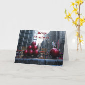 ニューヨークのホリデーシーズン 赤いオーナメントのグリーティングカード カード (黄色い花)