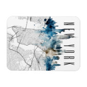 ニューヨークのマップ水の色のスカイライン マグネット (横)