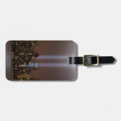 ニューヨークのライトの世界貿易センター捧げ物。 ラゲッジタグ (正面横)