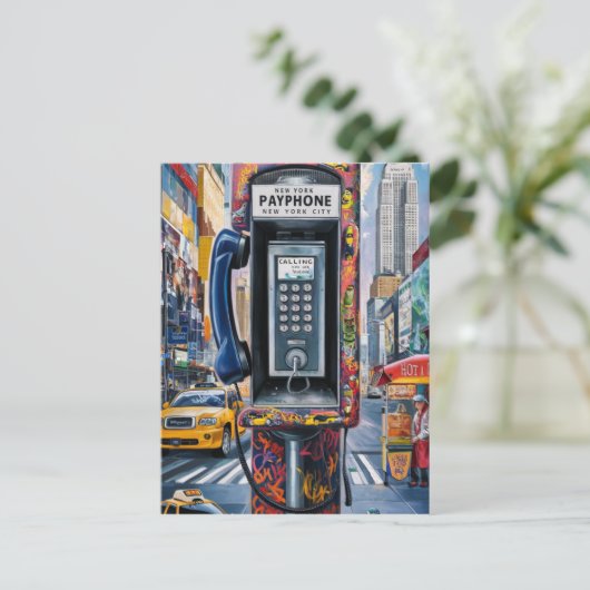 ニューヨークの公衆公衆公衆公衆公衆電話機端末ヴィンテージ公衆電話機標識 ポストカード (スタンド正面)