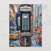ニューヨークの公衆公衆公衆公衆公衆電話機端末ヴィンテージ公衆電話機標識 ポストカード (正面)