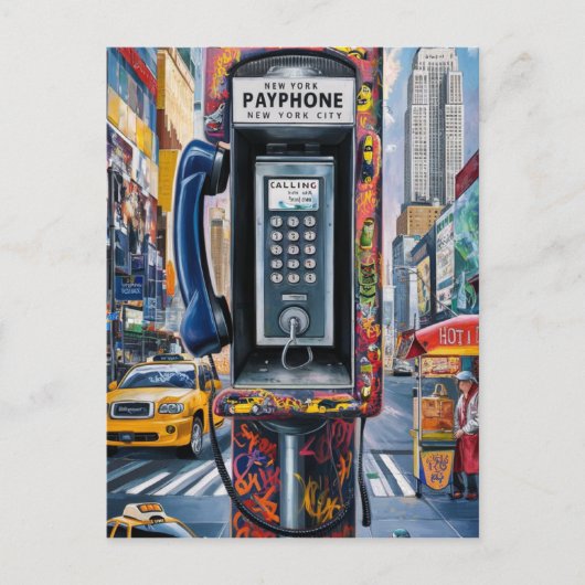 ニューヨークの公衆公衆公衆公衆公衆電話機端末ヴィンテージ公衆電話機標識 ポストカード (正面)