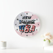 ニューヨークの写真および米国の文字の時計 ラージ壁時計 (ホーム)