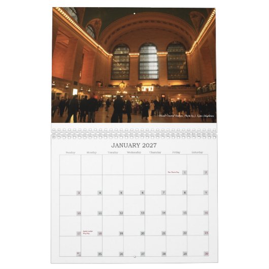 ニューヨークの写真の旅 カレンダー (1月 2027)