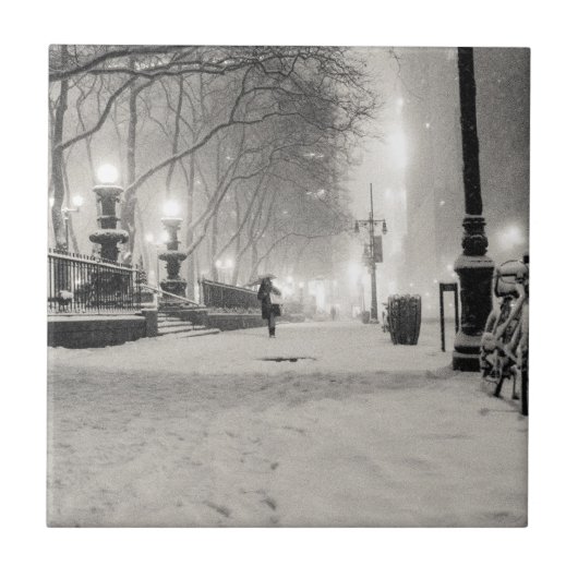 ニューヨークの冬- Snowy夜-ブライアント公園 タイル (正面)