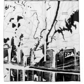 、ニューヨークの地図白くおよび黒い、NYC シャワーカーテン (正面)