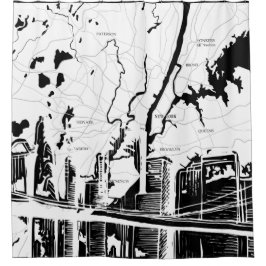 、ニューヨークの地図白くおよび黒い、NYC シャワーカーテン