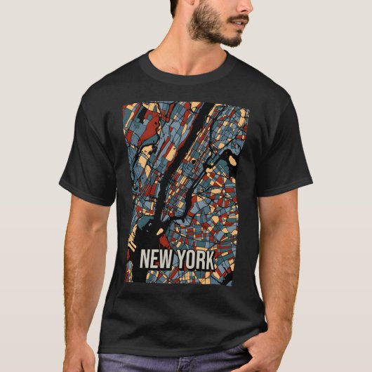 ニューヨークの地図 – アーストカラフルーン抽象芸術Ar Tシャツ (正面)