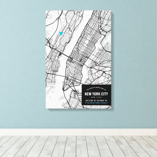 ニューヨークの地図+自分の場所をマーク キャンバスプリント (インサイチュ (ウッドフロア))