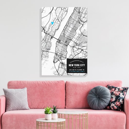 ニューヨークの地図+自分の場所をマーク キャンバスプリント (インサイチュ (リビング))