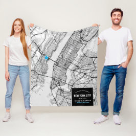 ニューヨークの地図+自分の場所をマーク フリースブランケット