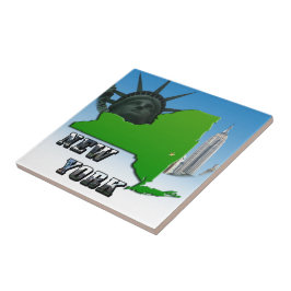 ニューヨークの地図、自由の女神、記念碑 タイル