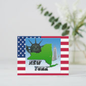 ニューヨークの地図、自由の女神、記念碑 ポストカード (スタンド正面)