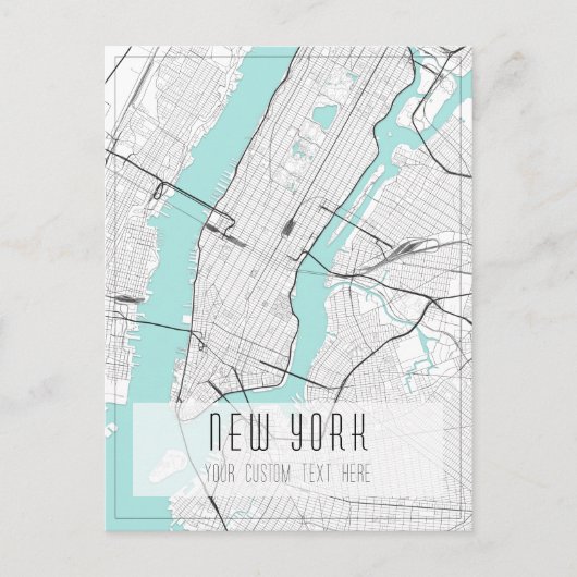 ニューヨークの地図、黒、白、青 ポストカード (正面)