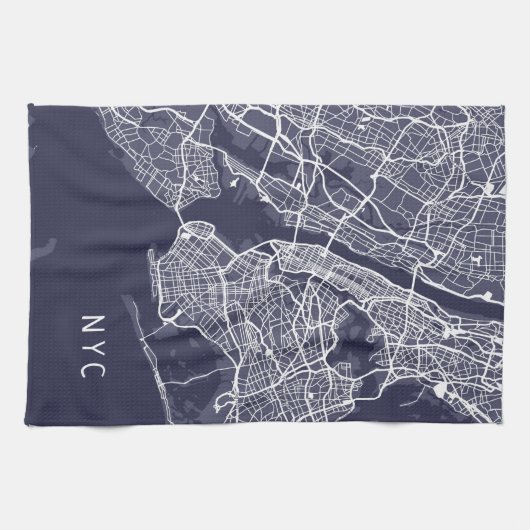 ニューヨークの地図 | NYC |ネイビーブルー キッチンタオル (横)