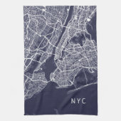 ニューヨークの地図 | NYC |ネイビーブルー キッチンタオル (縦)