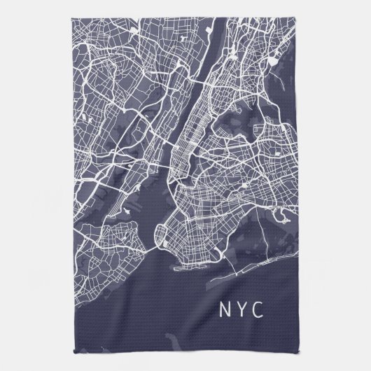 ニューヨークの地図 | NYC |ネイビーブルー キッチンタオル (縦)