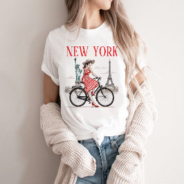 ニューヨークの女性用Tシャツ、自転車、エッフェル塔 Tシャツ
