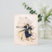 ニューヨークの川沿いを自転車で走る女性 ポストカード (スタンド正面)