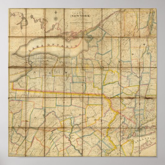 ニューヨークの州の地図 ポスター (正面)