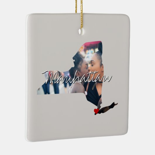 ニューヨークの州写真の挿入と町の名前 セラミックオーナメント (右)