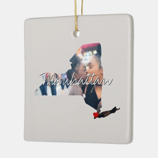 ニューヨークの州写真の挿入と町の名前 セラミックオーナメント (左)